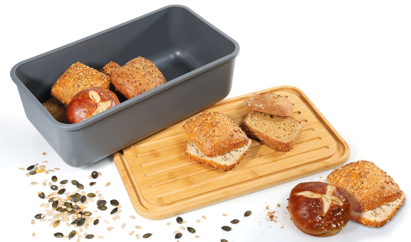 065039_ LOFT šedý chlebník s krájecím prkénkem 40x23x13,5 cm Zassenhaus (1)